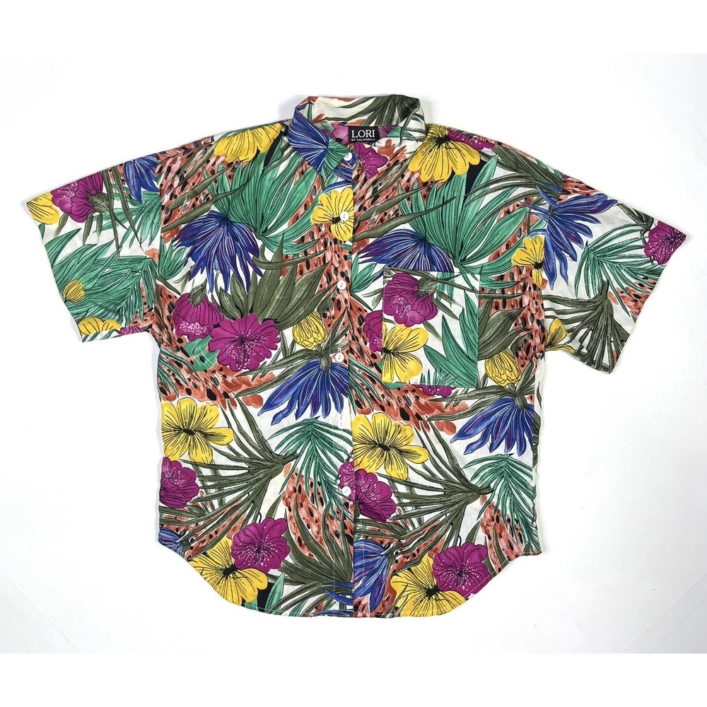 Lori Shirt Womens Small Hawaiian Short Sleeve Floral Button Top Vintage